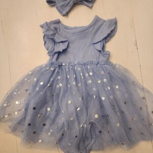 Madison Layne Light Blue With Silver Polka Dots Baby Dress